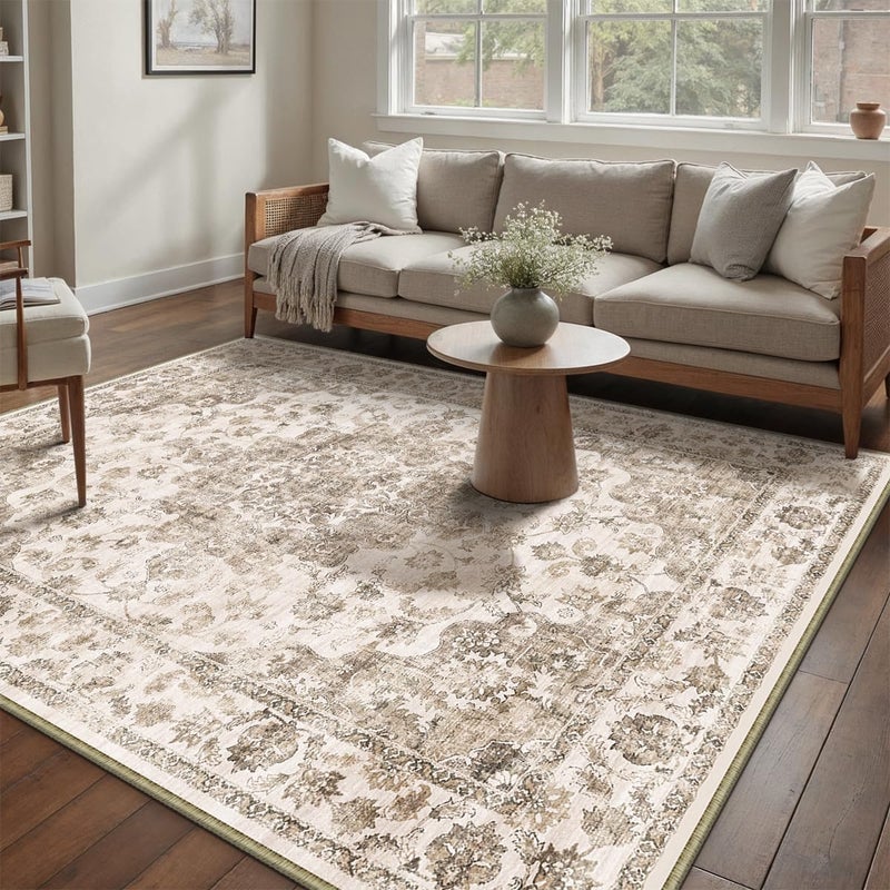 WondRg 8x10 Washable Neutral Area Rug Brown Vintage Living Room Bedroom Carpet Non-Slip Soft Low Pile Floral Indoor Large Throw Rug for Dining Room Office - Image 4