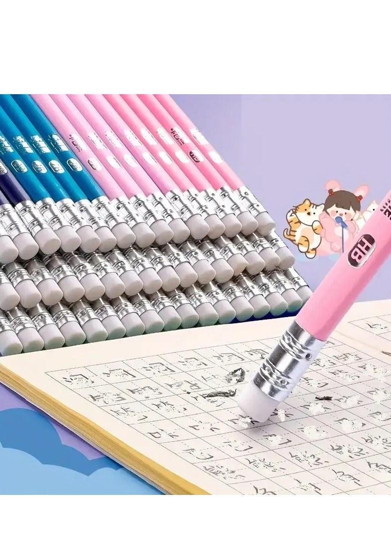 50pcs Pencil with Eraser Hole Pencil Correction Grip HB Triangle Grip Beginners HB Writing Pencil (Blue Cute Astronaut) - Image 4