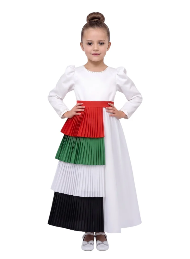 دىدانيالا 2-in-1 Girls UAE National Day Dress with Detachable Pleated Flag Overskirt