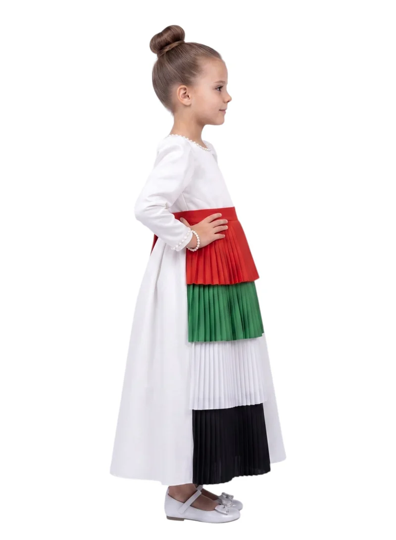 دىدانيالا 2-in-1 Girls UAE National Day Dress with Detachable Pleated Flag Overskirt