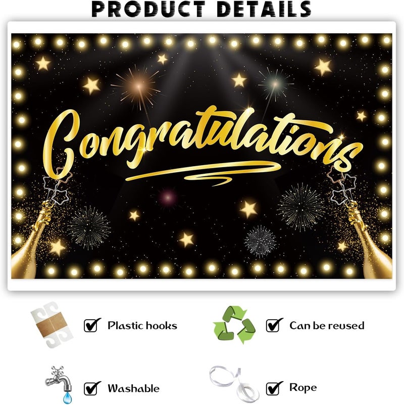INNORU Congratulations Backdrop Banner, Wedding Birthday Anniversary Retirement Photography Backdrop Durable Fabric Graduation Party Decorations Photo Booth Props 6x4ft - Image 3