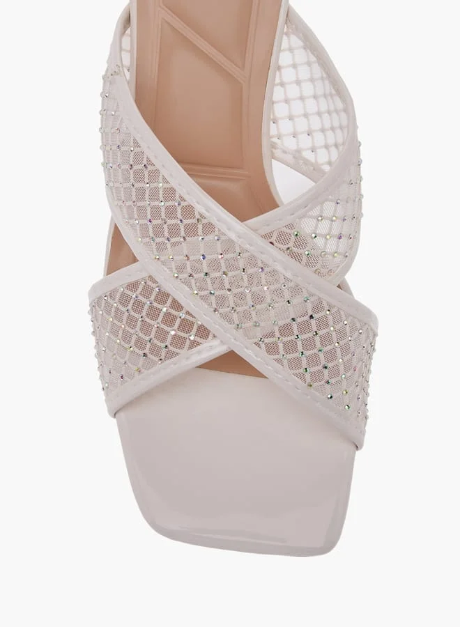 Celeste Women's Embellished Slip-On Cross Strap Sandals with Kitten Heels