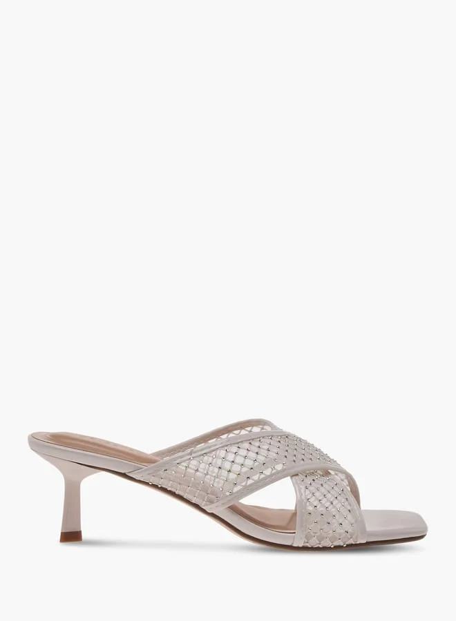 Celeste Women's Embellished Slip-On Cross Strap Sandals with Kitten Heels