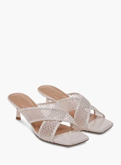 Celeste Women's Embellished Slip-On Cross Strap Sandals with Kitten Heels