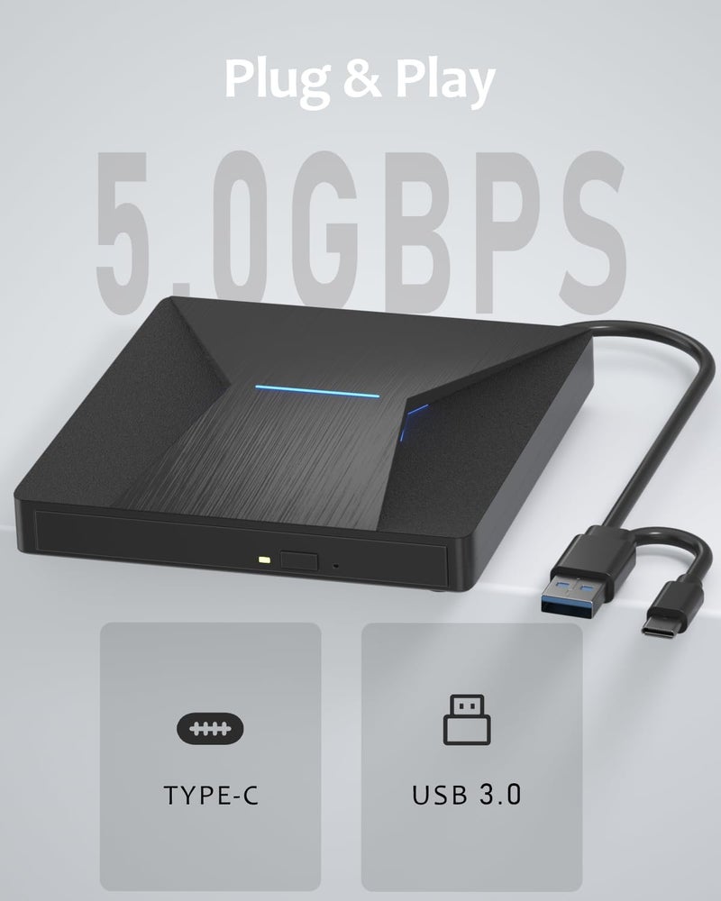 MthsTec USB 3.0 and Type-C External Bluray Drive, External Bluray CD DVD Burner and blu ray Player for pc, Blu Ray Disc Reader Compatible with Windows XP/7/8/10, Laptop, Desktop, MacOS for MacBook - Image 3