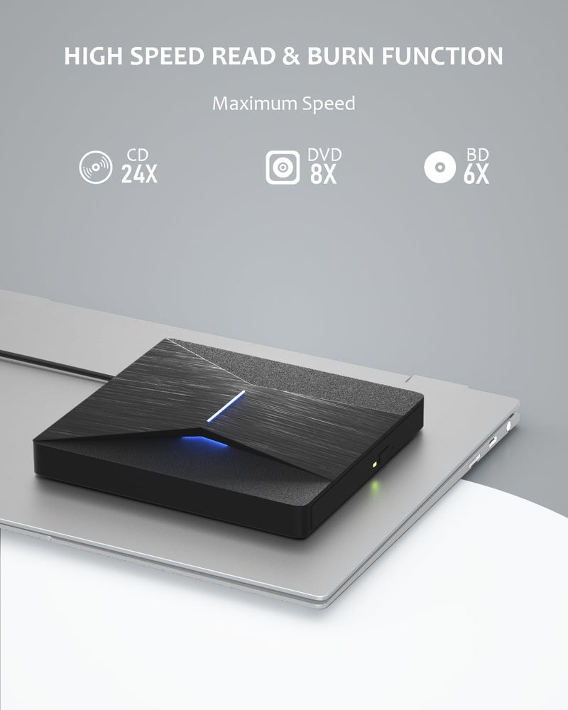 MthsTec USB 3.0 and Type-C External Bluray Drive, External Bluray CD DVD Burner and blu ray Player for pc, Blu Ray Disc Reader Compatible with Windows XP/7/8/10, Laptop, Desktop, MacOS for MacBook - Image 2