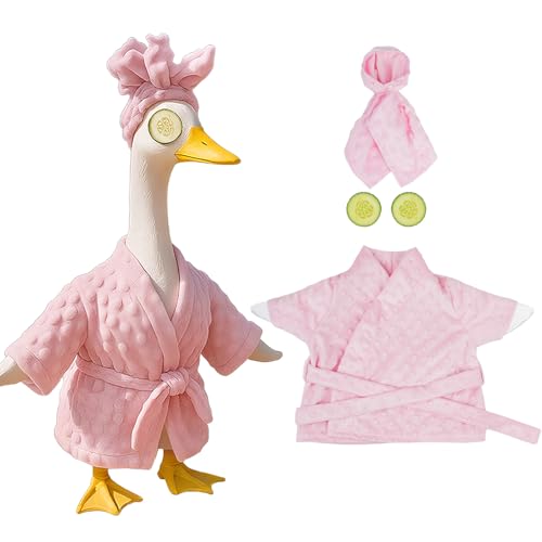 Fanfoobi Lady Porch Goose Outfit Set with Bathrobe Shower Cap Cucumber Eye Mask Cute Goose Clothes for 23" Cement Plastic Lawn Statue Halloween Christmas Birthday Outdoor Garden Yard Patio Decoration(Pink) - Image 1