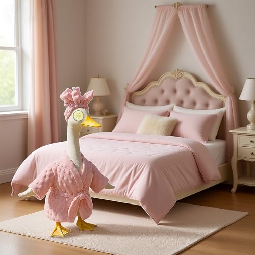 Fanfoobi Lady Porch Goose Outfit Set with Bathrobe Shower Cap Cucumber Eye Mask Cute Goose Clothes for 23" Cement Plastic Lawn Statue Halloween Christmas Birthday Outdoor Garden Yard Patio Decoration(Pink) - Image 5