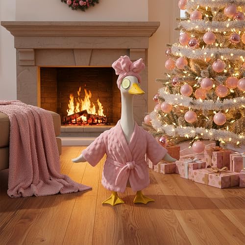 Fanfoobi Lady Porch Goose Outfit Set with Bathrobe Shower Cap Cucumber Eye Mask Cute Goose Clothes for 23" Cement Plastic Lawn Statue Halloween Christmas Birthday Outdoor Garden Yard Patio Decoration(Pink) - Image 4