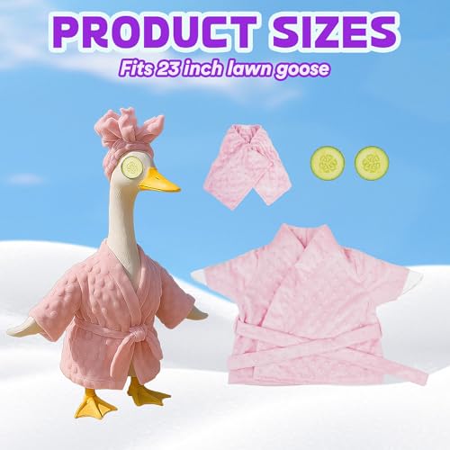 Fanfoobi Lady Porch Goose Outfit Set with Bathrobe Shower Cap Cucumber Eye Mask Cute Goose Clothes for 23" Cement Plastic Lawn Statue Halloween Christmas Birthday Outdoor Garden Yard Patio Decoration(Pink) - Image 3