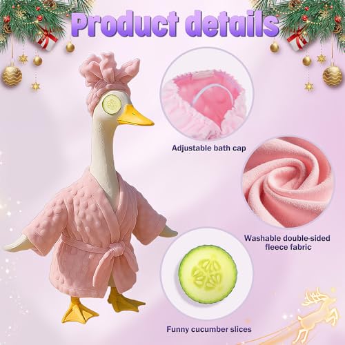 Fanfoobi Lady Porch Goose Outfit Set with Bathrobe Shower Cap Cucumber Eye Mask Cute Goose Clothes for 23" Cement Plastic Lawn Statue Halloween Christmas Birthday Outdoor Garden Yard Patio Decoration(Pink) - Image 2