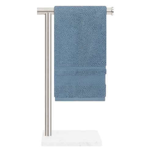 Winmien Standing Hand Towel Holder with Marble Base, 304 Stainless Steel Towel Rack, Countertop Stand Towel Ring for Bathroom (Brushed Nickel) - Image 1