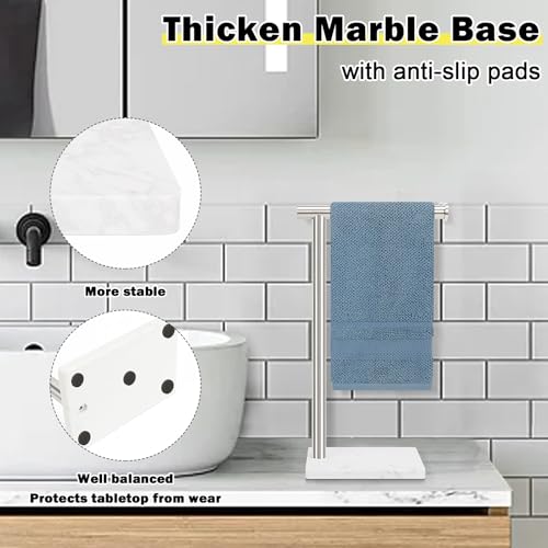 Winmien Standing Hand Towel Holder with Marble Base, 304 Stainless Steel Towel Rack, Countertop Stand Towel Ring for Bathroom (Brushed Nickel) - Image 4