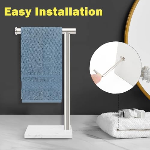 Winmien Standing Hand Towel Holder with Marble Base, 304 Stainless Steel Towel Rack, Countertop Stand Towel Ring for Bathroom (Brushed Nickel) - Image 5