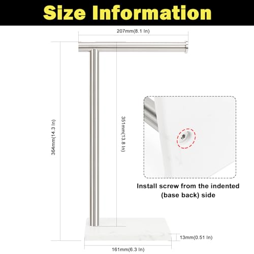 Winmien Standing Hand Towel Holder with Marble Base, 304 Stainless Steel Towel Rack, Countertop Stand Towel Ring for Bathroom (Brushed Nickel) - Image 2