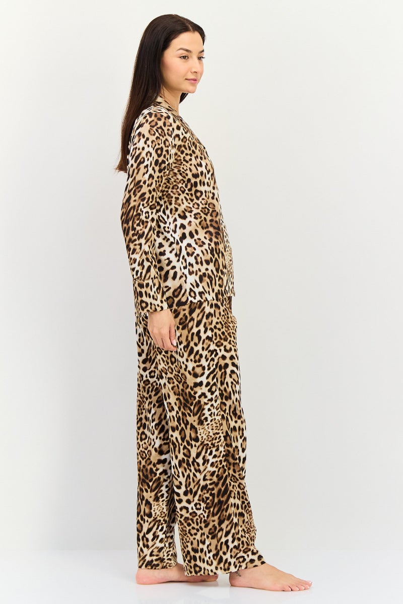 bebe Women 2 Pieces Animal Print Long Sleeves Nightwear Set, Multicolor - Image 4