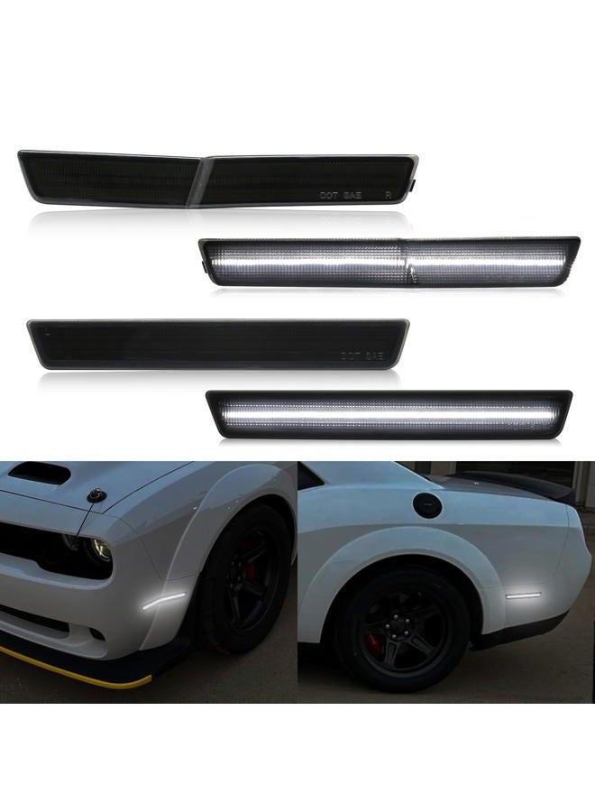 R&F Auto 4PCS White LED Side Marker Lights Replacement for Challenger SRT Hellcat 2018-2023, R/T Scat Pack Widebody, Redeye Super Stock Jailbreak Demon, 2pcs Front And 2PCS Rear Side Fender Lamps - Image 1
