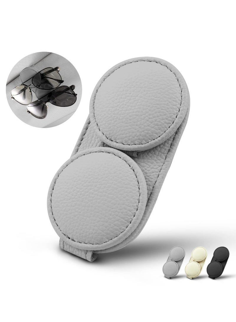 SYOSI Sunglasses Holders for Car Sun Visor Leather Magnetic Sunglasses Clip Storing Glasses CardsUniversal for Car Sun Visor Internal Accessories （Gray）  - Image 1
