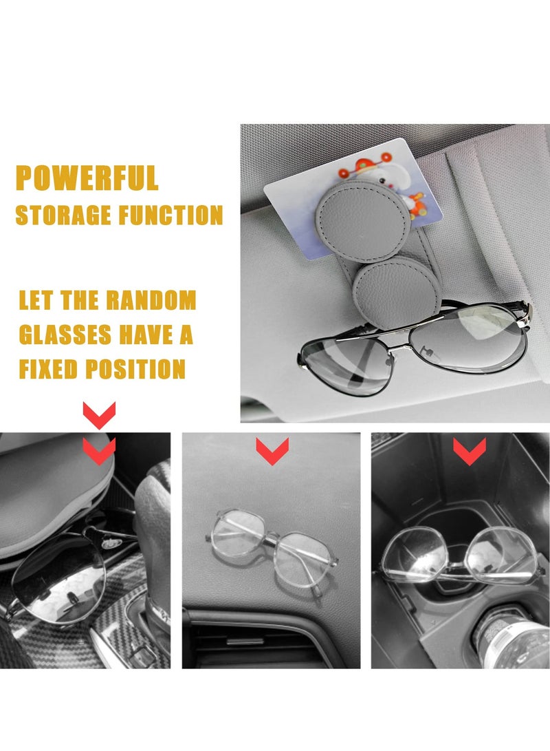 SYOSI Sunglasses Holders for Car Sun Visor Leather Magnetic Sunglasses Clip Storing Glasses CardsUniversal for Car Sun Visor Internal Accessories （Gray）  - Image 4