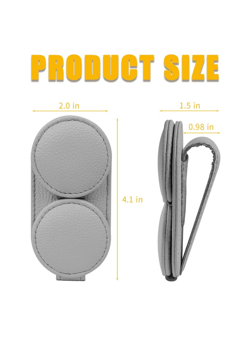 SYOSI Sunglasses Holders for Car Sun Visor Leather Magnetic Sunglasses Clip Storing Glasses CardsUniversal for Car Sun Visor Internal Accessories （Gray）  - Image 2