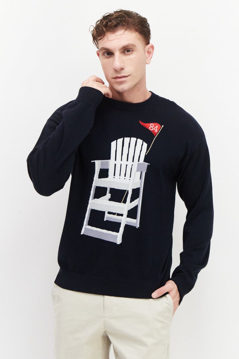 PERRY ELLIS سويت شيرتات رجالية مزخرفة بياقة دائرية، كحلي - Image 1
