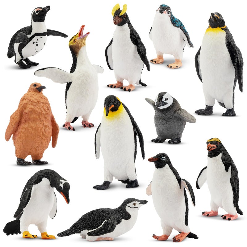 Toymany 12PCS Realistic Penguin Figurines Plastic Polar Antarctic Animal Figures Set with Penguin Cub Easter Eggs Cake Toppers Christmas Birthday Gift for Kids Toddlers - Image 2