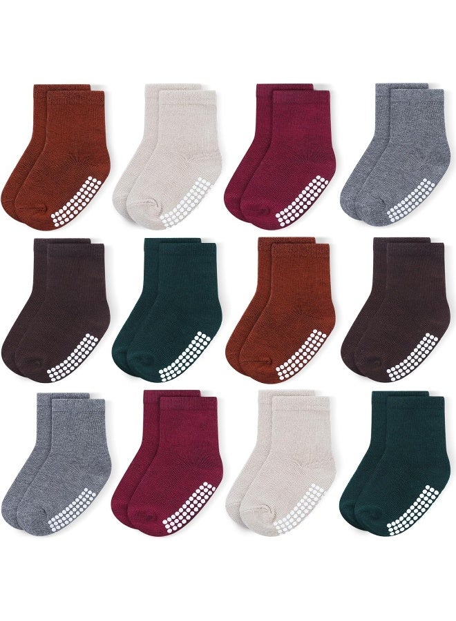 JAKIDAR JAKIDAR 12 Pack Baby Socks Cotton Crew Toddler Socks Grips Non Slip Bottom Socks - Image 1