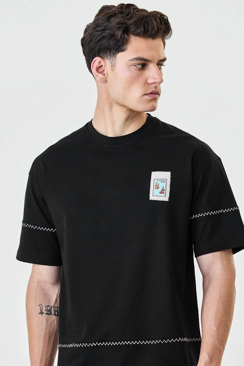 Snitch Black Black Graphic Half Sleeve Oversized Streetwear T-Shirt for Men | Best Price UAE