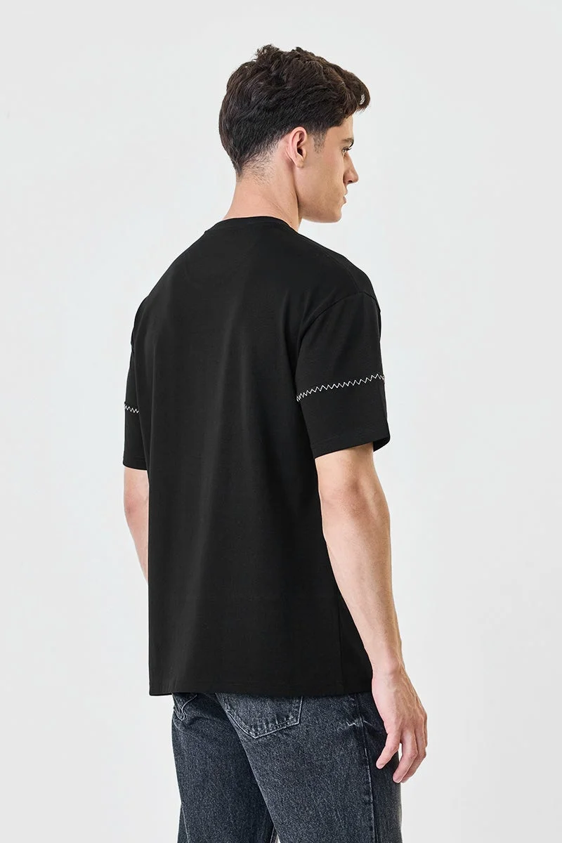 Snitch Black Black Graphic Half Sleeve Oversized Streetwear T-Shirt for Men | Best Price UAE