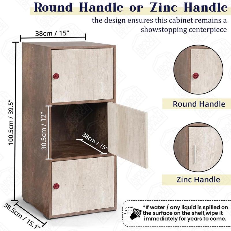 ABOUT SPACE خزانة خشبية ABOUT SPACE 3 طبقات من الخشب الهندسي لخزانة التخزين لغرفة المعيشة مع باب مغناطيسي أثاث موفر للمساحة للمكتب المنزلي والمطبخ جوز 38 سم × 385 سم × 1005 سم - Image 2