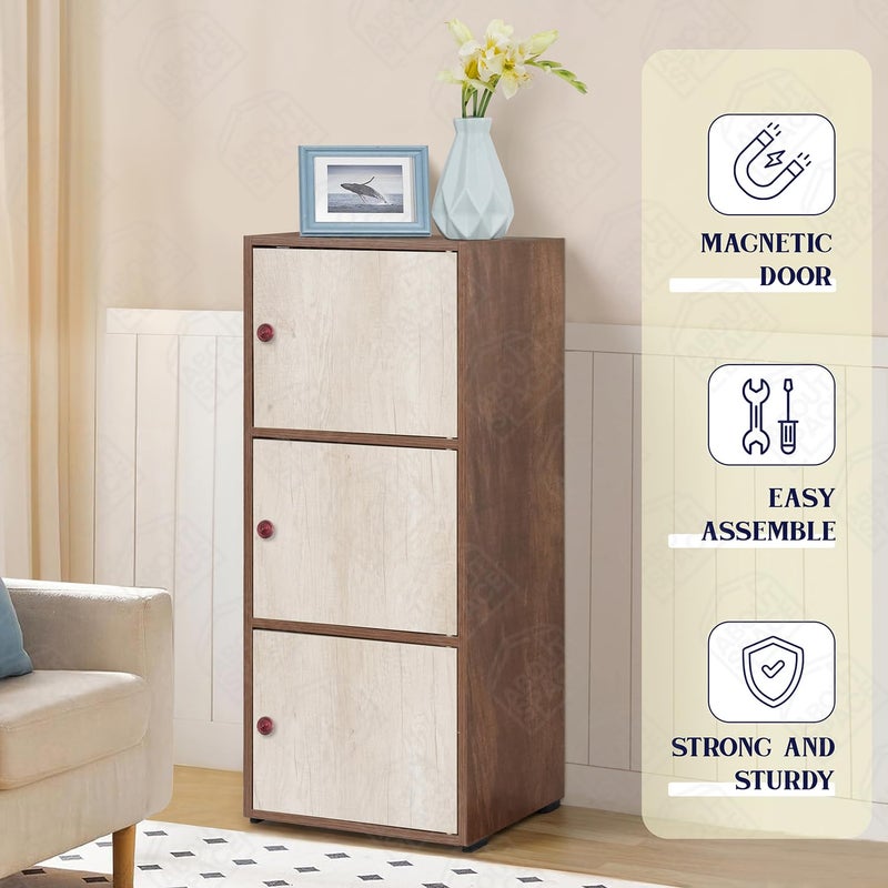 ABOUT SPACE خزانة خشبية ABOUT SPACE 3 طبقات من الخشب الهندسي لخزانة التخزين لغرفة المعيشة مع باب مغناطيسي أثاث موفر للمساحة للمكتب المنزلي والمطبخ جوز 38 سم × 385 سم × 1005 سم - Image 4