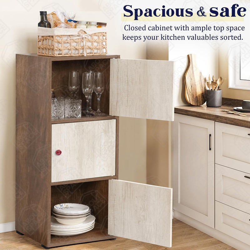 ABOUT SPACE خزانة خشبية ABOUT SPACE 3 طبقات من الخشب الهندسي لخزانة التخزين لغرفة المعيشة مع باب مغناطيسي أثاث موفر للمساحة للمكتب المنزلي والمطبخ جوز 38 سم × 385 سم × 1005 سم - Image 5