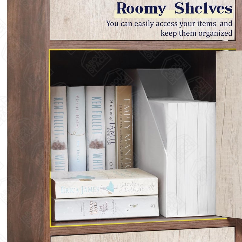 ABOUT SPACE خزانة خشبية ABOUT SPACE 3 طبقات من الخشب الهندسي لخزانة التخزين لغرفة المعيشة مع باب مغناطيسي أثاث موفر للمساحة للمكتب المنزلي والمطبخ جوز 38 سم × 385 سم × 1005 سم - Image 3