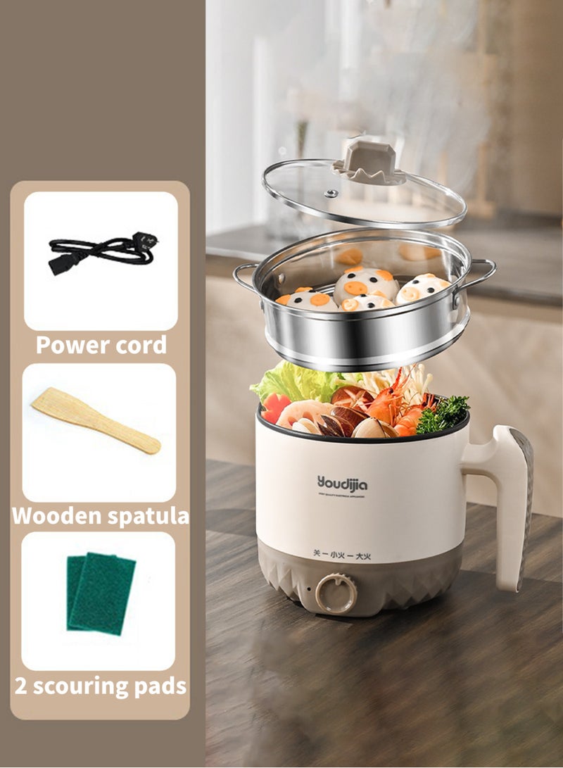 1.8L Electric Hot Pot with Steamer and Temperature Control Non-Stick Electric Cooker Shabu Shabu, Electric Skillet,Frying Pan,Electric Saucepan,for Noodles, Egg, Steak, Sauté, Steam, Oatmeal and Soup  - Image 1