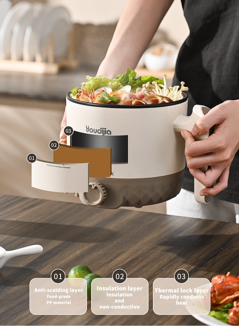 1.8L Electric Hot Pot with Steamer and Temperature Control Non-Stick Electric Cooker Shabu Shabu, Electric Skillet,Frying Pan,Electric Saucepan,for Noodles, Egg, Steak, Sauté, Steam, Oatmeal and Soup  - Image 3