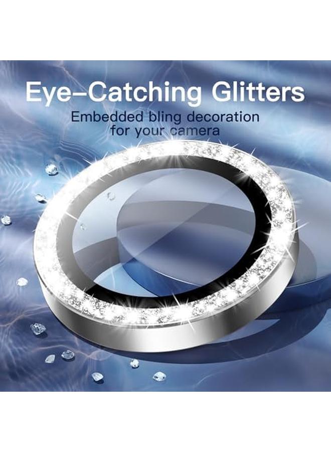 Jetech Camera Lens Protector For Iphone 16 Pro 6.3 Inch And Iphone 16 Pro Max 6.9 Inch Bling Glitter Individual 9H Tempered Glass Metal Ring Cover Hd Clear 1 Set Silver - Image 3