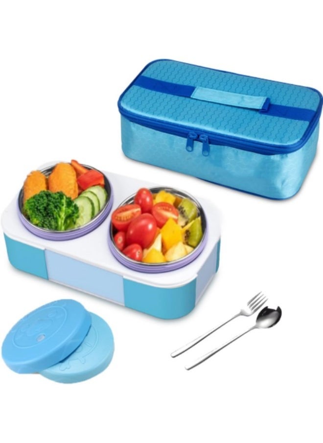 GGEROU - Stainless Steel Lunch Box for Adults,Insulated Bento Lunch Box with Tableware & Bag,800ML 2 Compartment Divided Lunch Containers with Lids - Image 1