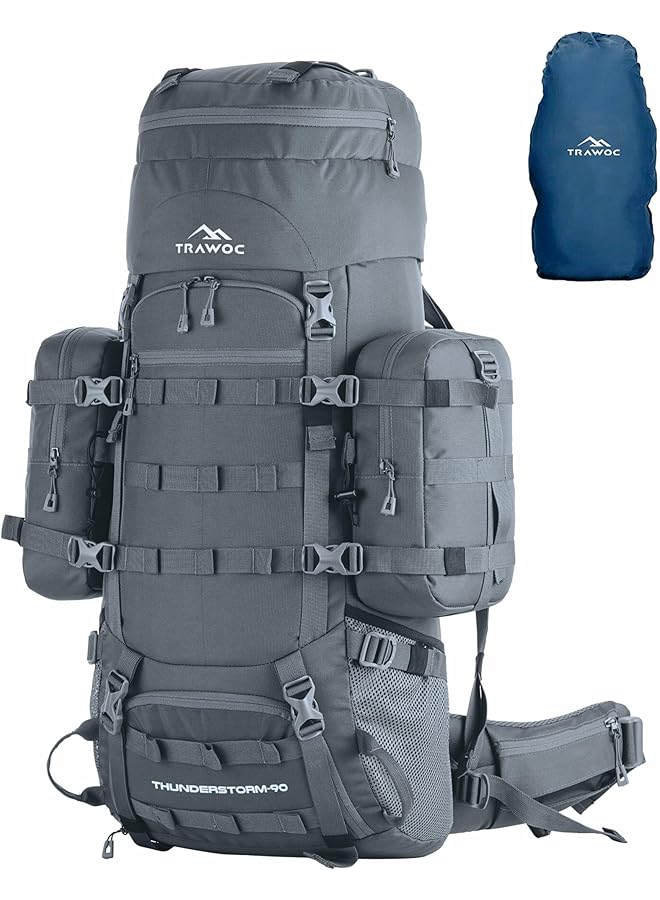 Trawoc حقيبة ظهر داخلية بإطار معدني سعة 90 لتر للرجال والنساء مع حقيبة نهارية قابلة للفصل/حقيبة تخييم ومشي وتسلق BHK008Max - Image 1