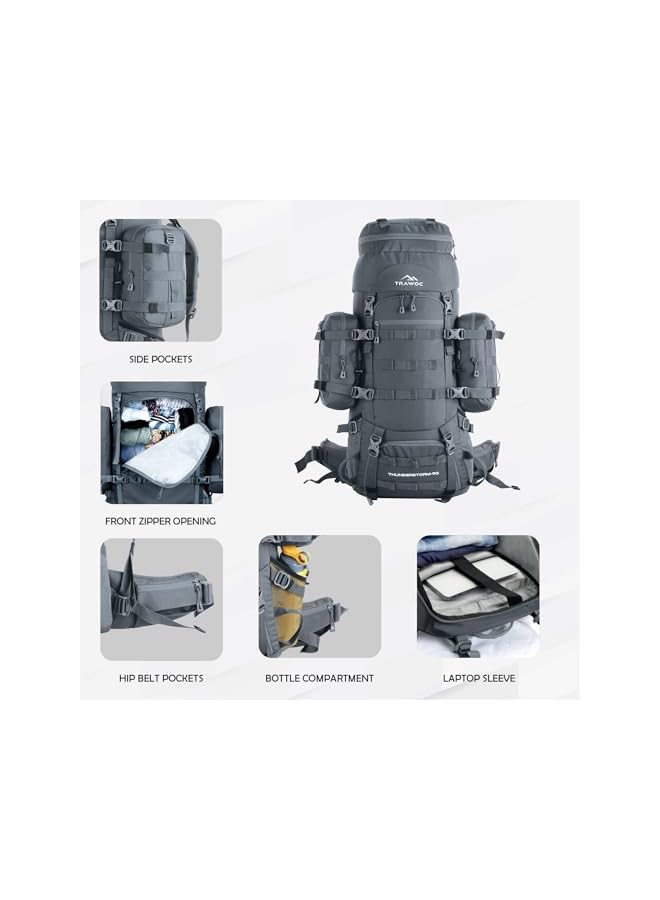 Trawoc حقيبة ظهر داخلية بإطار معدني سعة 90 لتر للرجال والنساء مع حقيبة نهارية قابلة للفصل/حقيبة تخييم ومشي وتسلق BHK008Max - Image 2