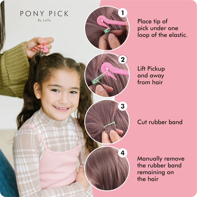 Pony Pick THE PONY PICK Rubber Bands Cutter for Hair Removal - Pain-Free Hair Band Remover - Easy 3 Pack with 50 Colored Elastics - Image 3