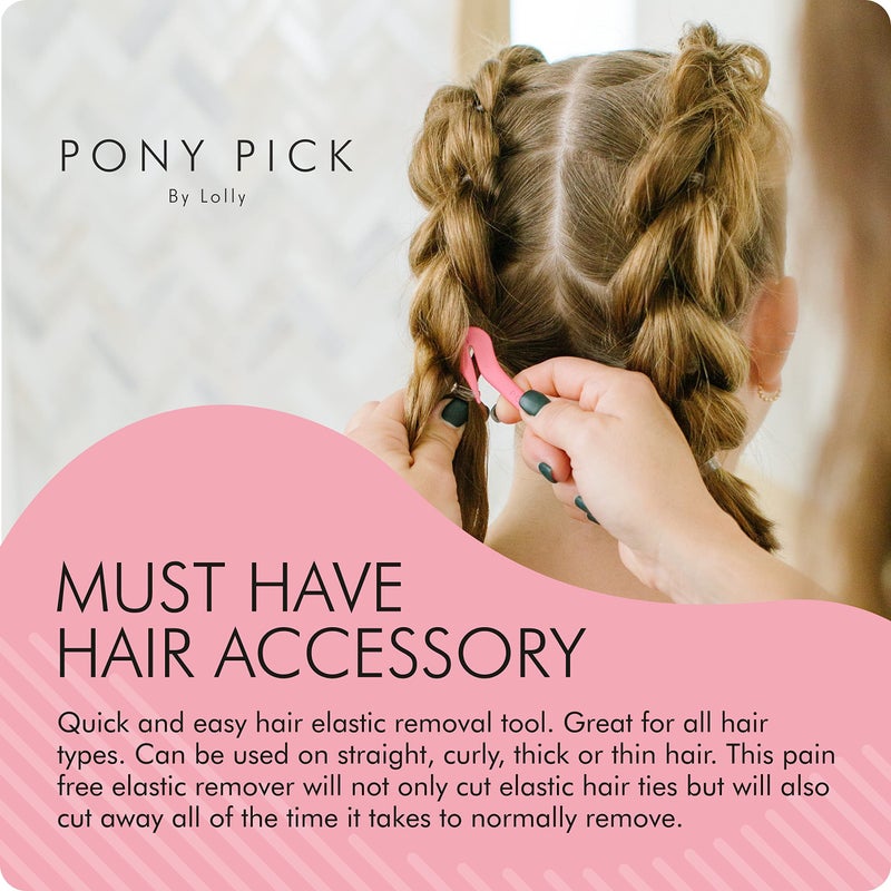 Pony Pick THE PONY PICK Rubber Bands Cutter for Hair Removal - Pain-Free Hair Band Remover - Easy 3 Pack with 50 Colored Elastics - Image 5