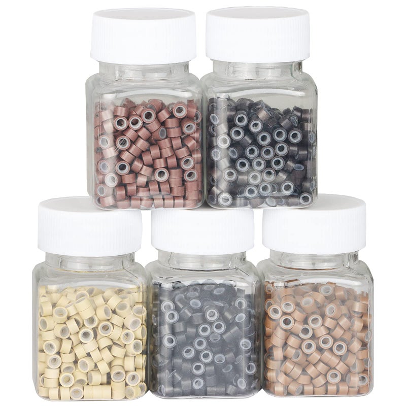 NIACONN NIACONN 2500pcs Microlink Beads for Hair Extensions 5mm Silicone Lined Beads Micro Links Rings Hair Extension Tools multicolour