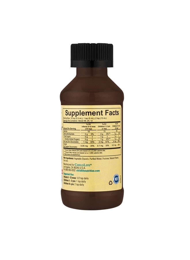تشايلد لايف إسينشالز CHILDLIFE ESSENTIALS Liquid Zinc Plus - زنك للأطفال، مكملات الزنك، قطرات الزنك، سائل الزنك النقي، زنك للأطفال الصغار، جلوكونات الزنك والنحاس، دعم المناعة - مانجو فراولة، 4 أونصة سائلة (عبوة من 3 قطع) - Image 2