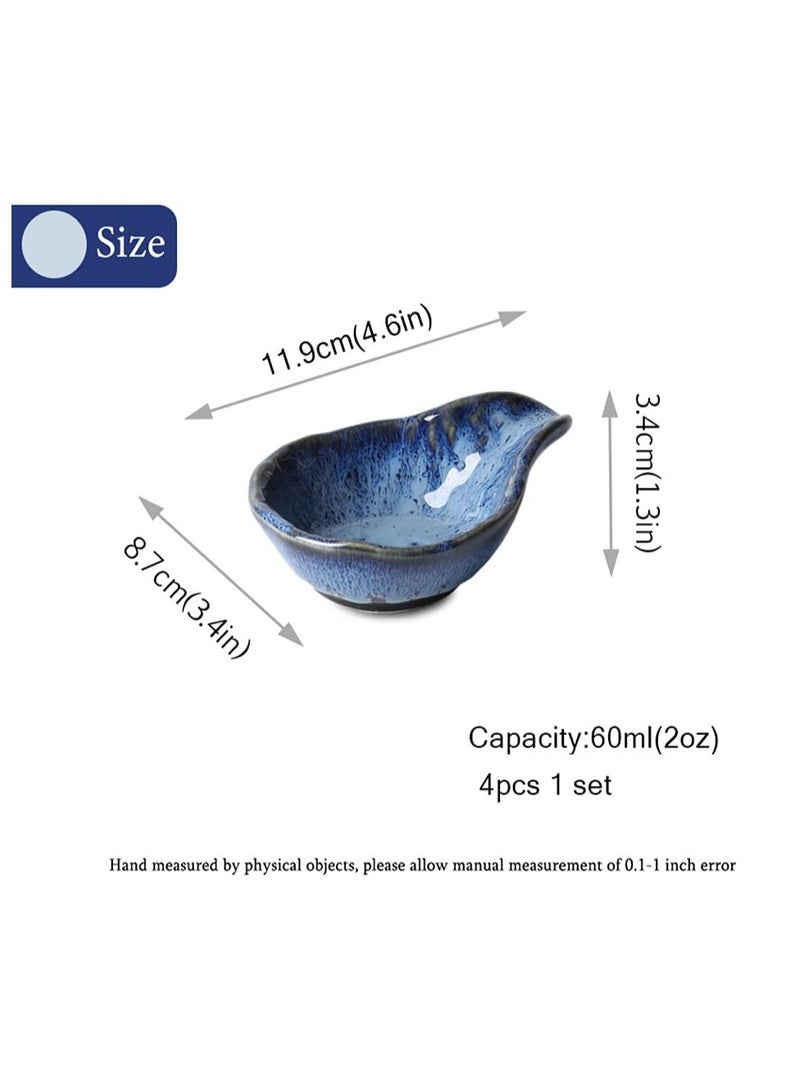 Excefore Adorable Ceramic Dip Bowls, Mini Plates Dip Bowls Sauce Bowls Small Bowl,Set of 4 Blue Pinch Bowls for BBQ, Parties, and Home Decor. - Image 3