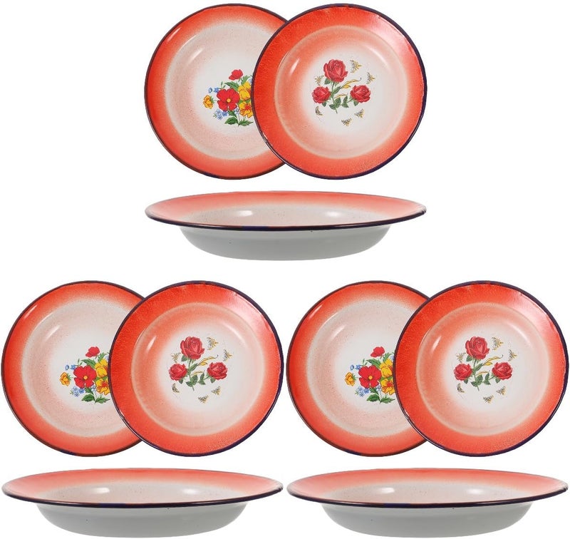 Hemoton 9pc Vintage Enamel Dinner Plates  Enamelware Enameled Steel Colorful Floral Pattern TraditionalVintage Style - Image 1
