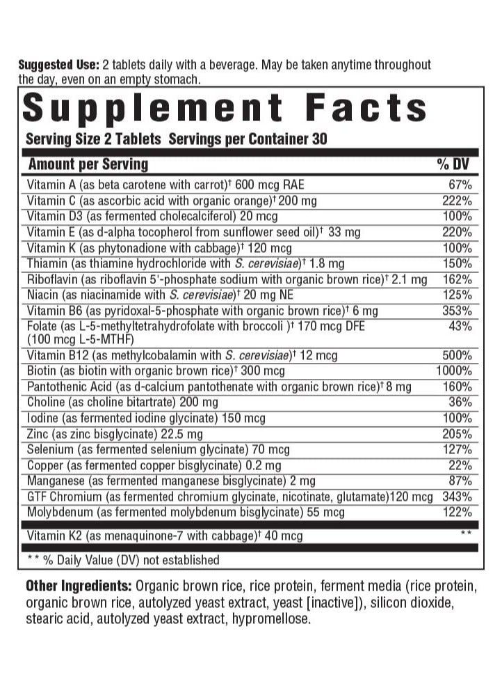 MegaFood Men's Multivitamin - Supports energy metabolism, immune, and brain health, 22 nutrients including choline - Dietary Supplement 60 Tabs (30 Servings) - Image 2