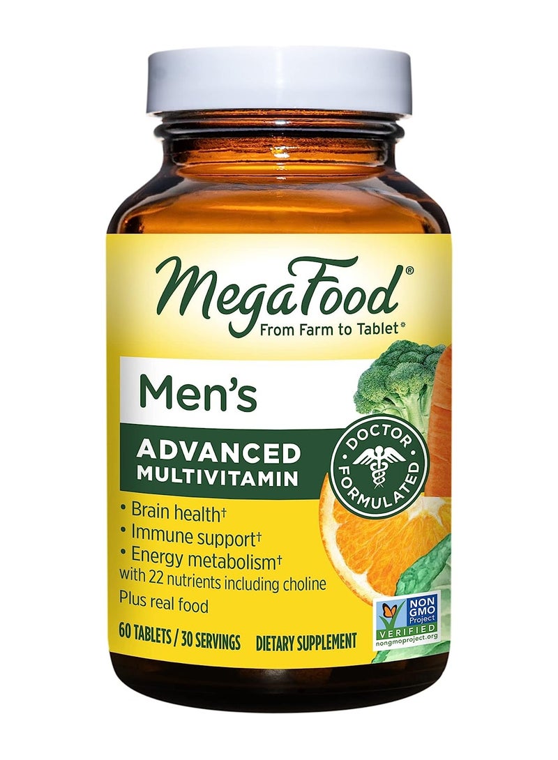 MegaFood Men's Multivitamin - Supports energy metabolism, immune, and brain health, 22 nutrients including choline - Dietary Supplement 60 Tabs (30 Servings) - Image 1