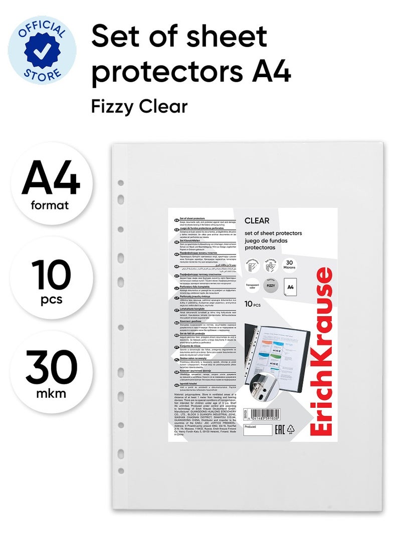 ErichKrause - Set of sheet protectors Fizzy Clear, 30 mcm, A4, transparent (10 pcs in a bag) - Image 1