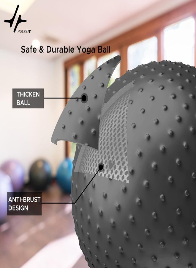 PULSEIT PulseITFlexSphere Anti-Burst Spiky Gym Ball with Foot Pump Exercise Stability Ball for Yoga, Pilates, Balance Training, Core Strength, Home & Office Fitness for Men & Women (65cm-Black) - Image 4