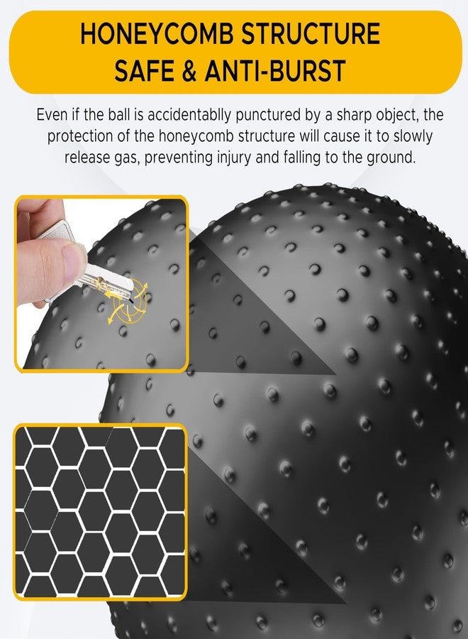 PULSEIT PulseITFlexSphere Anti-Burst Spiky Gym Ball with Foot Pump Exercise Stability Ball for Yoga, Pilates, Balance Training, Core Strength, Home & Office Fitness for Men & Women (65cm-Black) - Image 3
